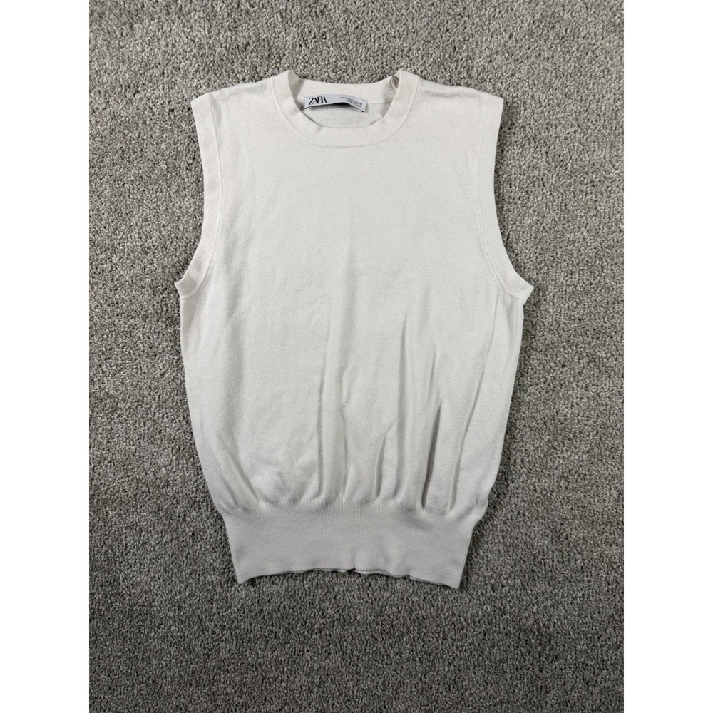 Zara Women's Knit Sleeveless Sweater Vest Top Off-White Cream Size Medium M